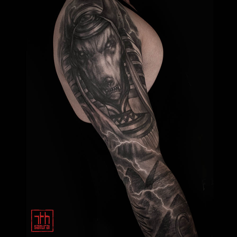 Ultimate Tattoo Supply  Wicked Anubis sleeve by worldfamousink Pro Team  artist ataink  Incredible design Shop Worldfamousink at  ultiamtetattoosupply      ultimatetattoosupply Anubis  tattoosupplier tattoosupply tattoosupplies tattoo 