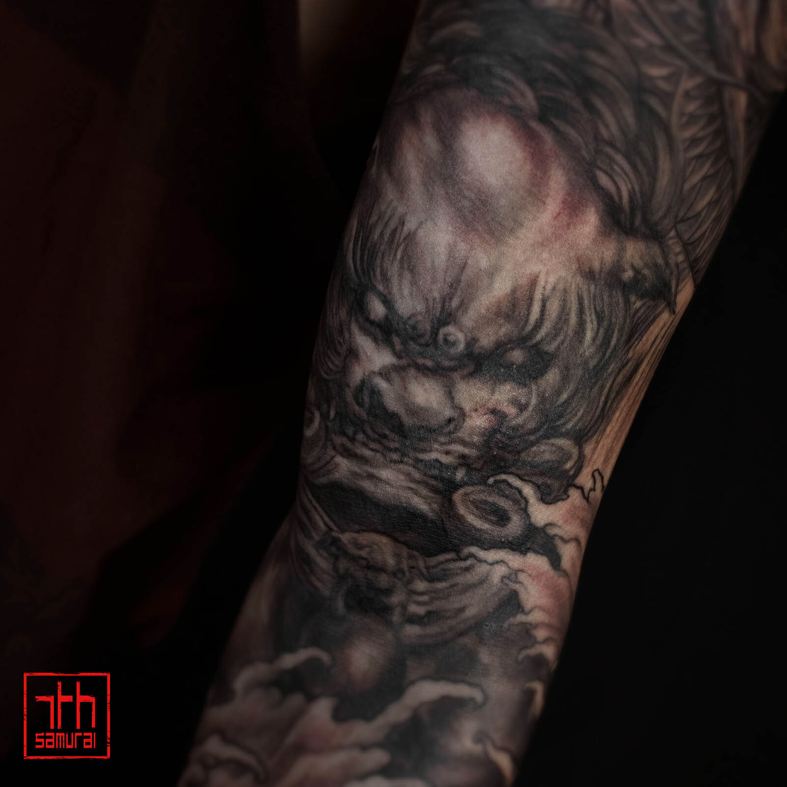 fudog foodog lion waterfalls sleeve asian japanese tattoo kai 7th samurai edmonton canada best artist 2019