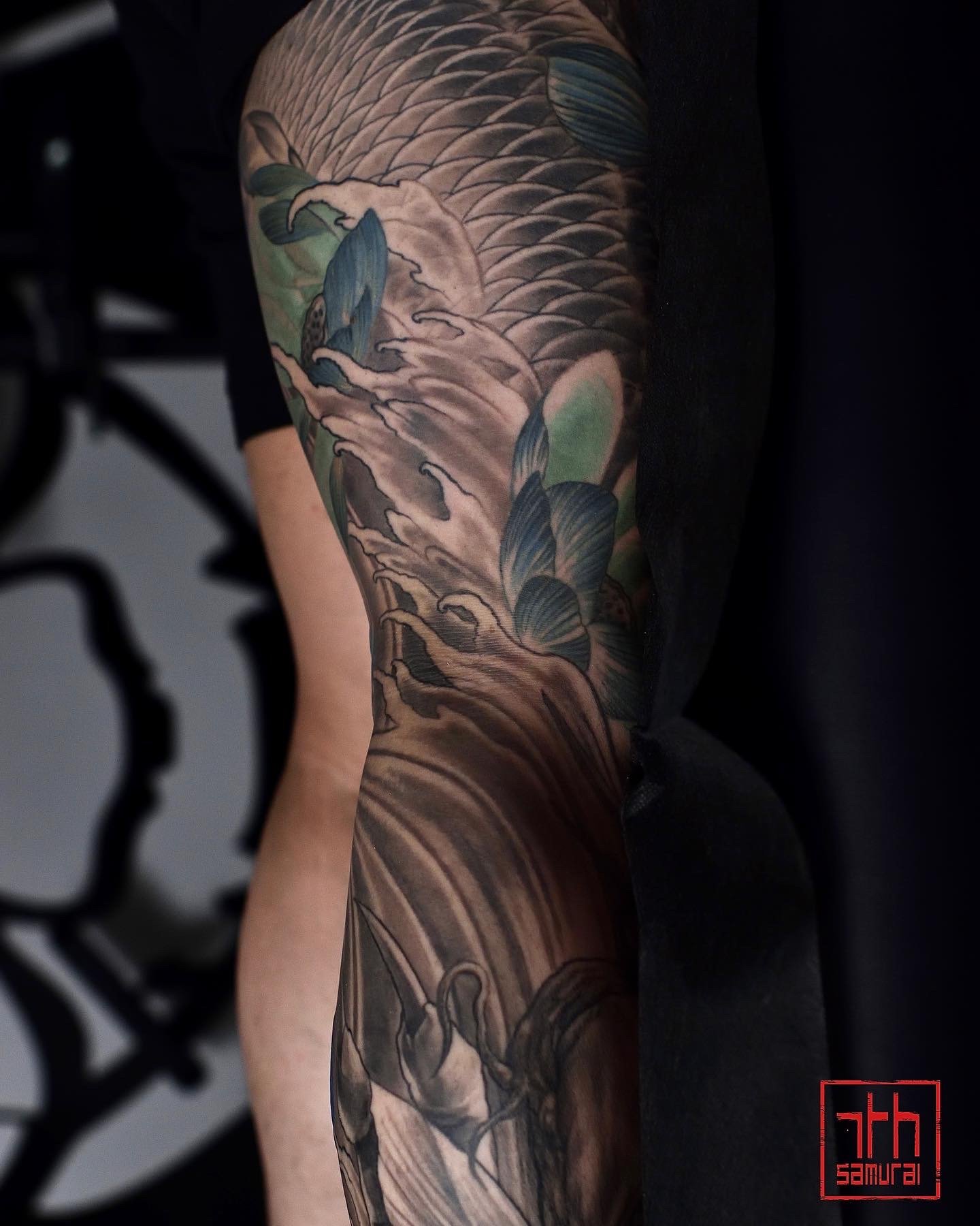 dragon gate koi lotus waterfalls dragon koi leg mens asian sleeve tattoo kai 7th samurai 2021  