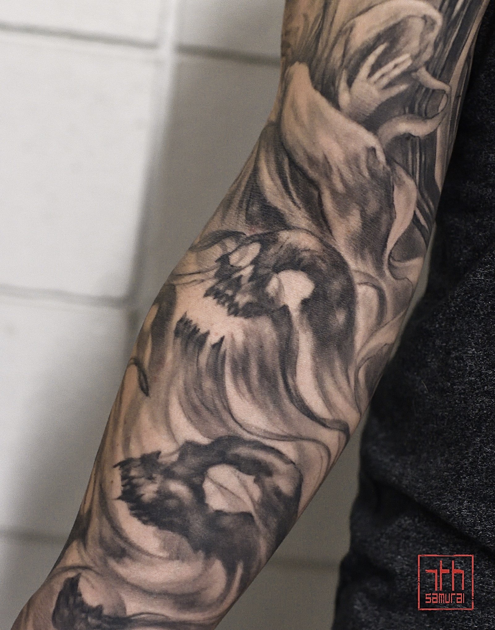 angel vs warding off skull demons rose clock   Men's religious realism tattoo sleeve  asian Tattoo artist: Kai at 7th Samurai. YEG Edmonton, Alberta, Canada) best 2020 