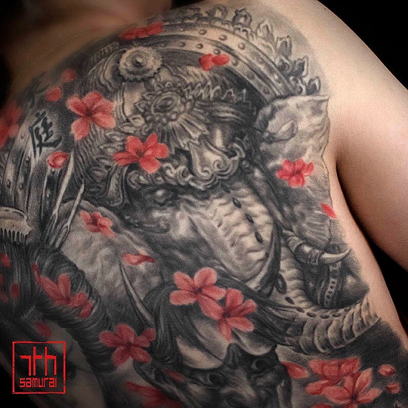 Geisha hannya mask cherry blossom Ganesha Ganesh back kai 7th samurai best  asian tattoo 2020 — 7th Samurai Tattoos