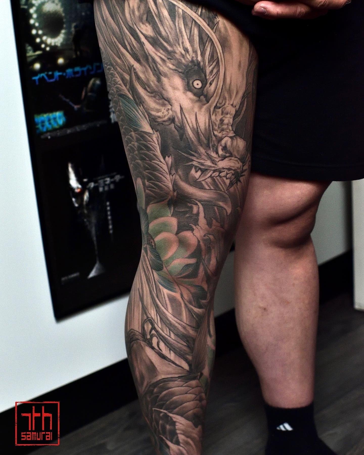 dragon gate koi lotus waterfalls dragon koi leg mens asian sleeve tattoo kai 7th samurai 2021  