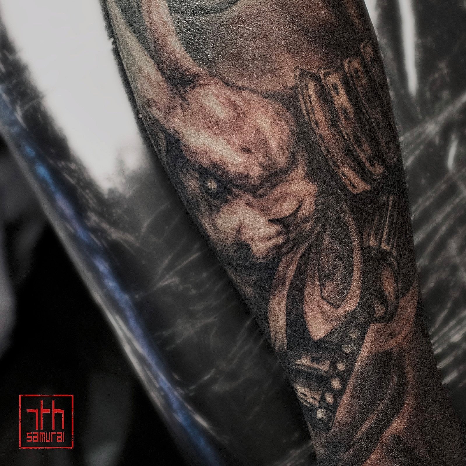 japanese Samurai rabbit  Men's forearm tattoo  artist: Kai at 7th Samurai. YEG Edmonton, Alberta, Canada 2020