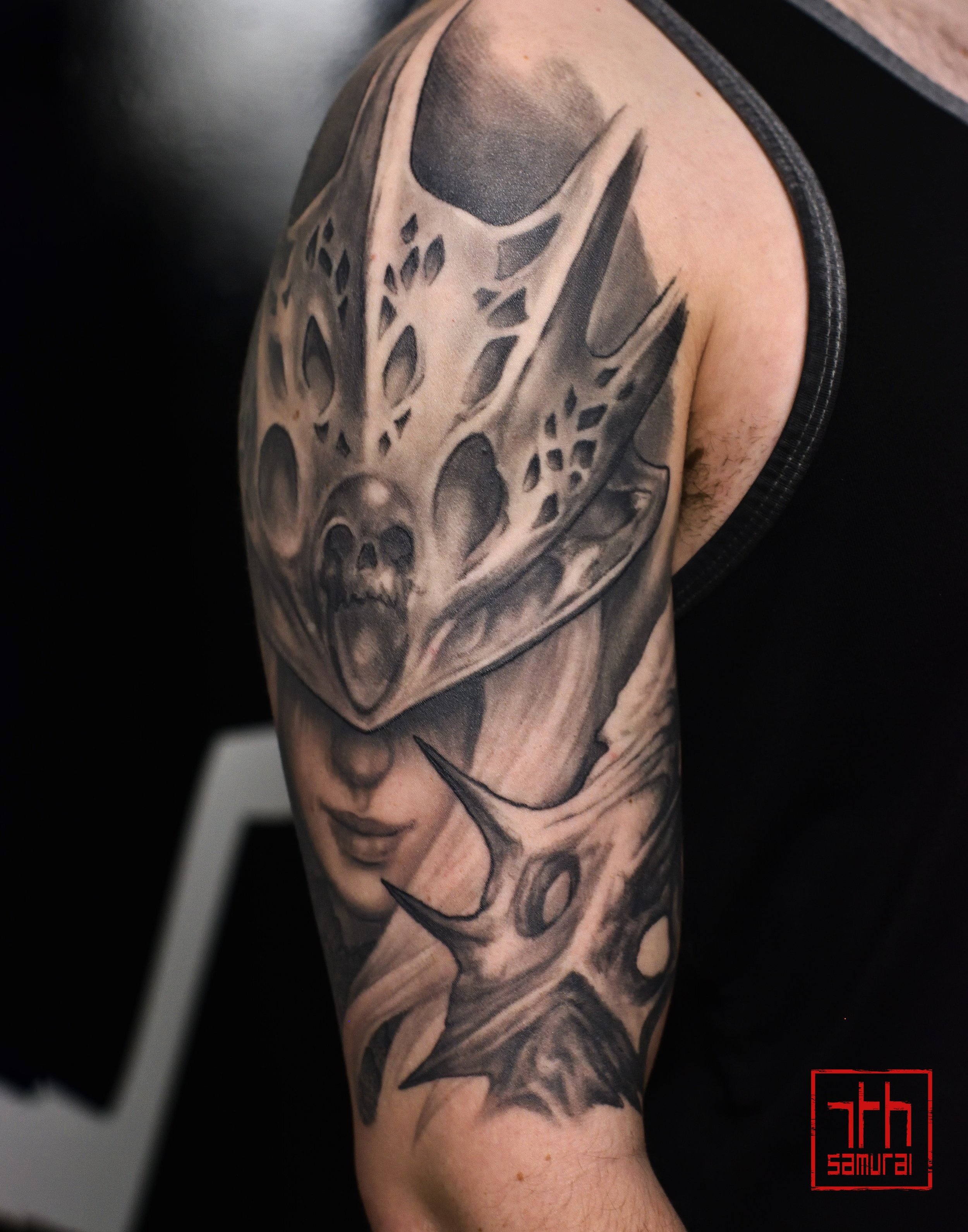 aldrich from dark souls 3  men's video game gamer upper arm tattoo  asian Tattoo artist: Kai at 7th Samurai. YEG Edmonton, Alberta, Canada best 2023
