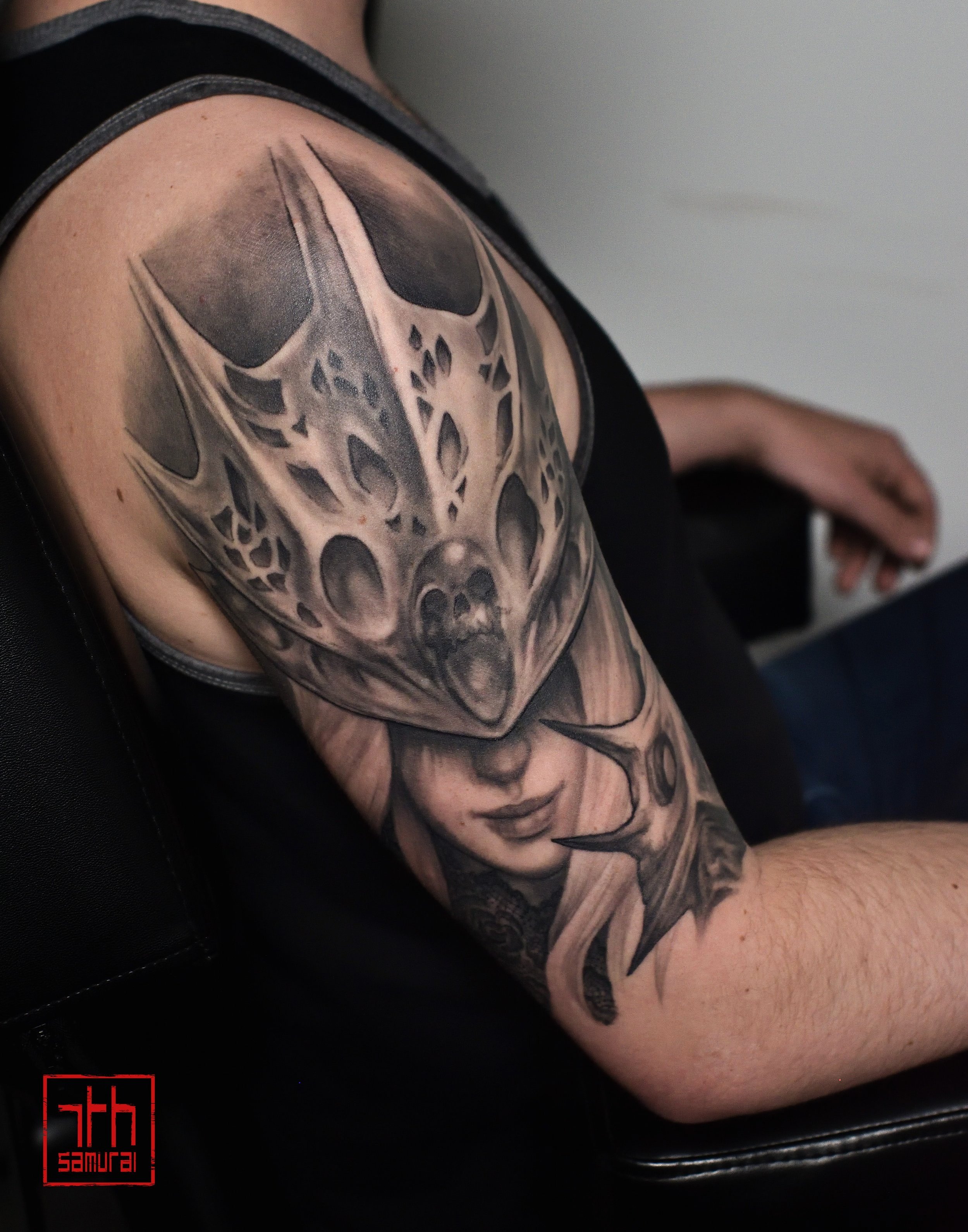 aldrich from dark souls 3  men's video game gamer upper arm tattoo  asian Tattoo artist: Kai at 7th Samurai. YEG Edmonton, Alberta, Canada best 2023