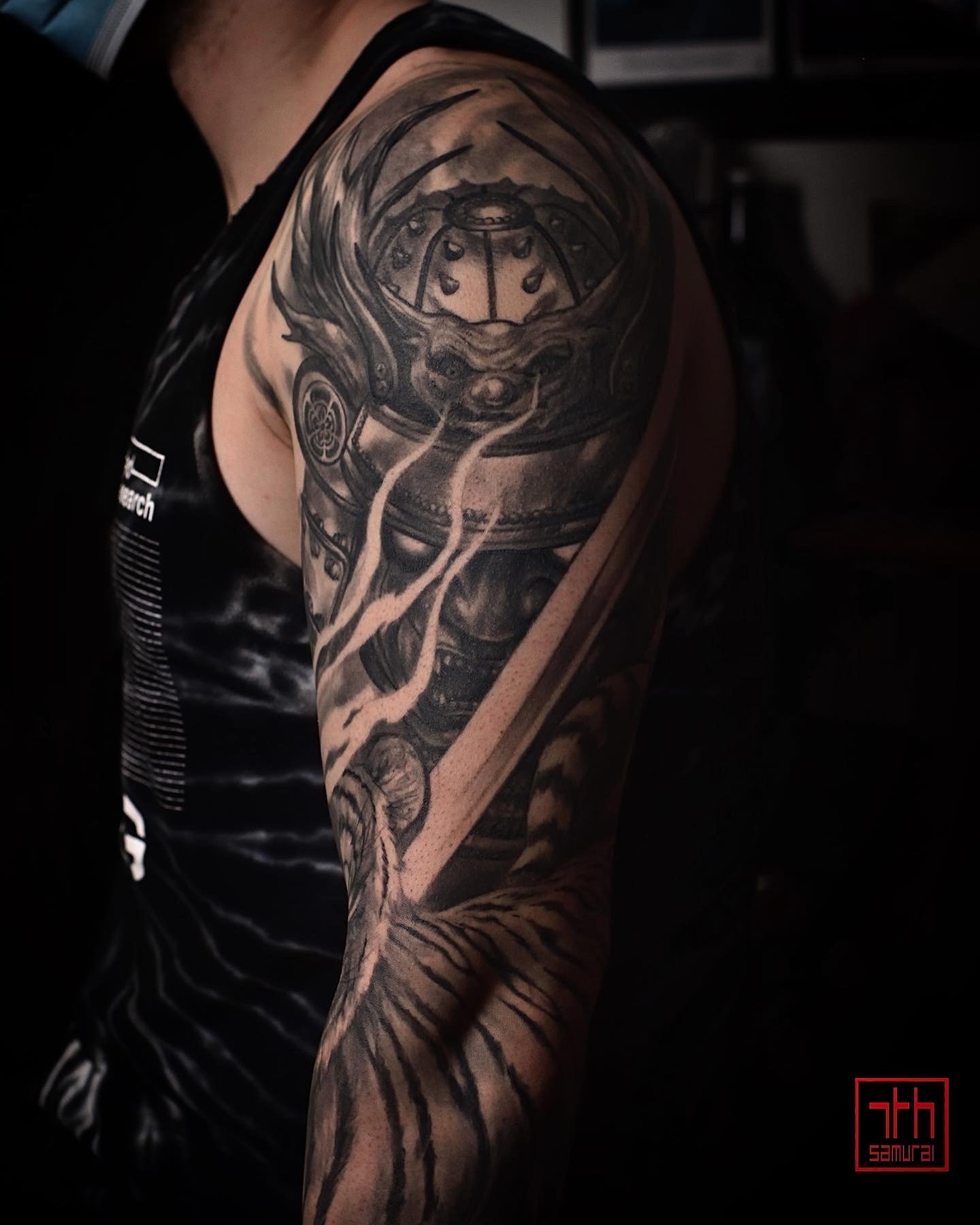samurai tiger hannya mask hanya oni noh  Men's japanese realism sleeve tattoo asian  asian Tattoo artist: Kai at 7th Samurai. YEG Edmonton, Alberta, Canada best 2023