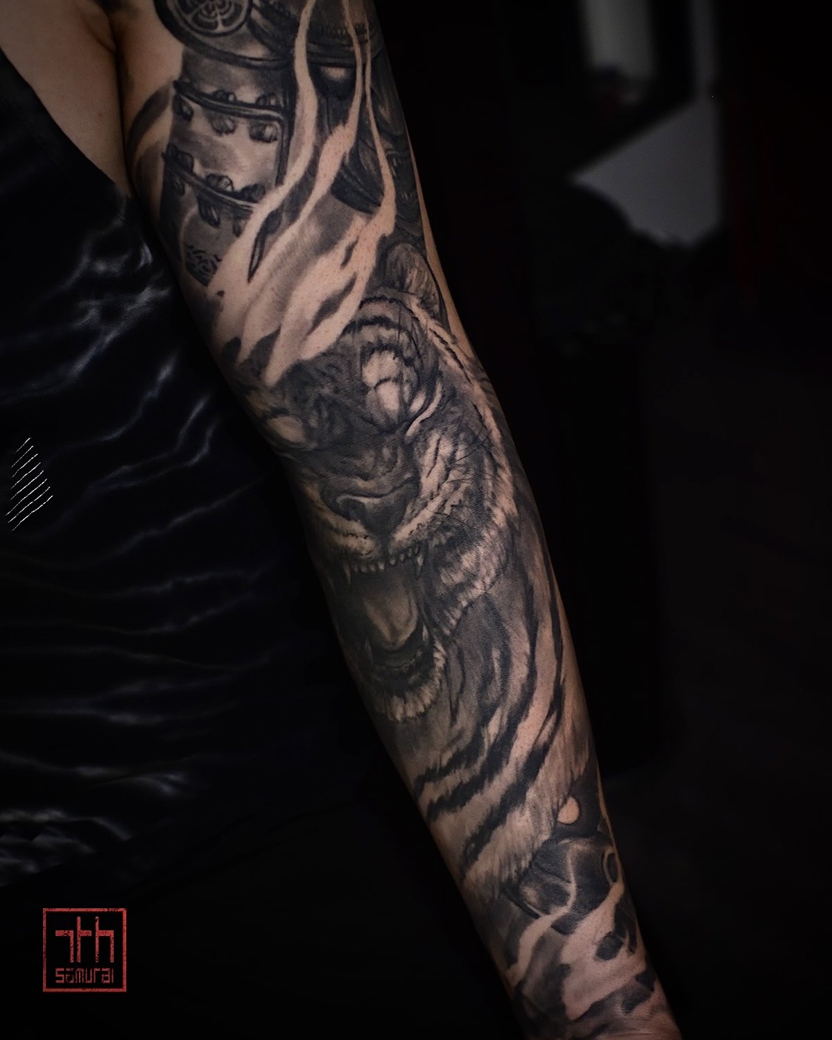 samurai tiger hannya mask hanya oni noh  Men's japanese realism sleeve tattoo asian  asian Tattoo artist: Kai at 7th Samurai. YEG Edmonton, Alberta, Canada best 2023