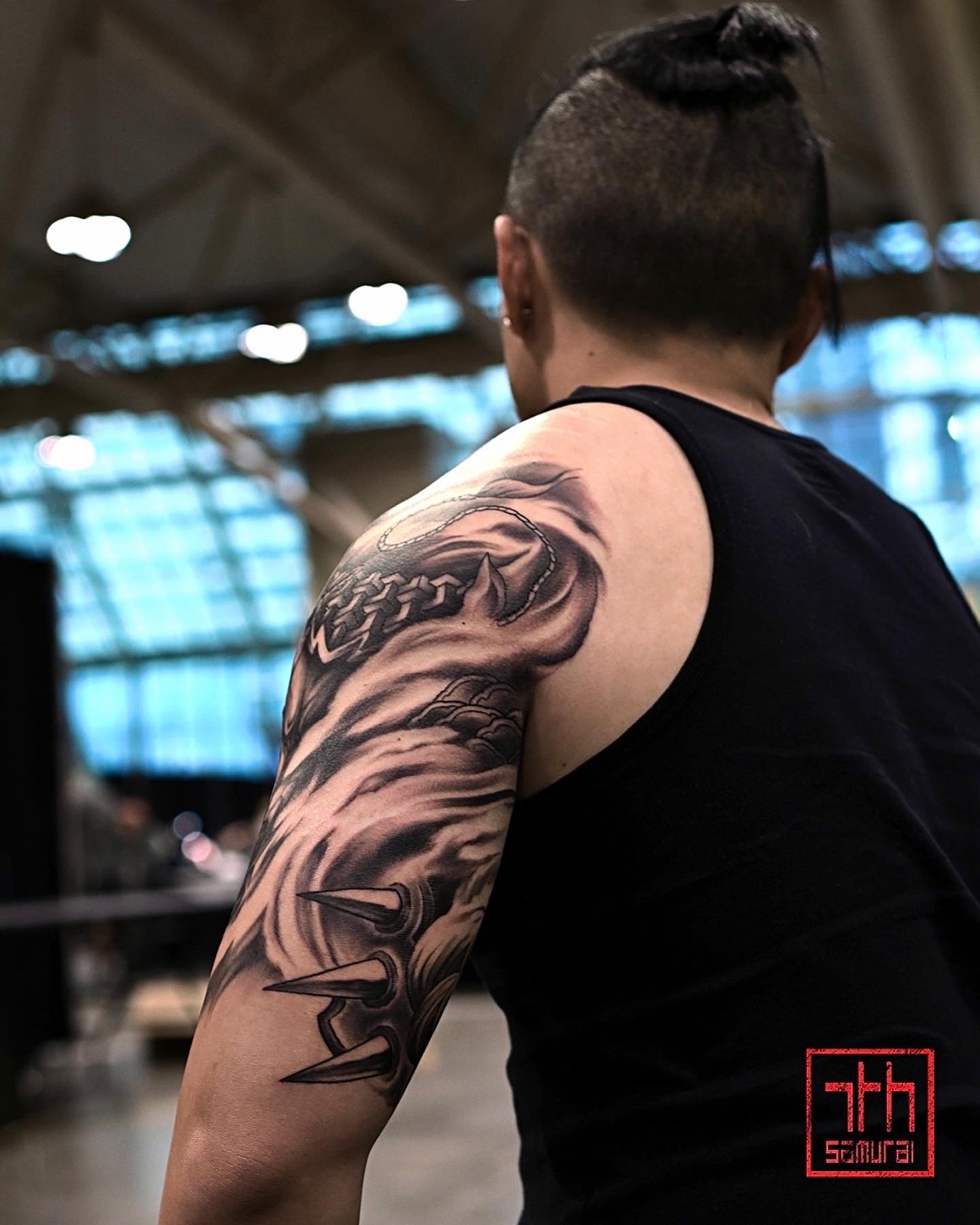 wolf warrior fudog Men's Neo japanese asian half sleeve Mole work around fix cover up Toronto NIX convention  asian Tattoo artist: Kai at 7th Samurai YEG Edmonton Alberta Canada best 2023