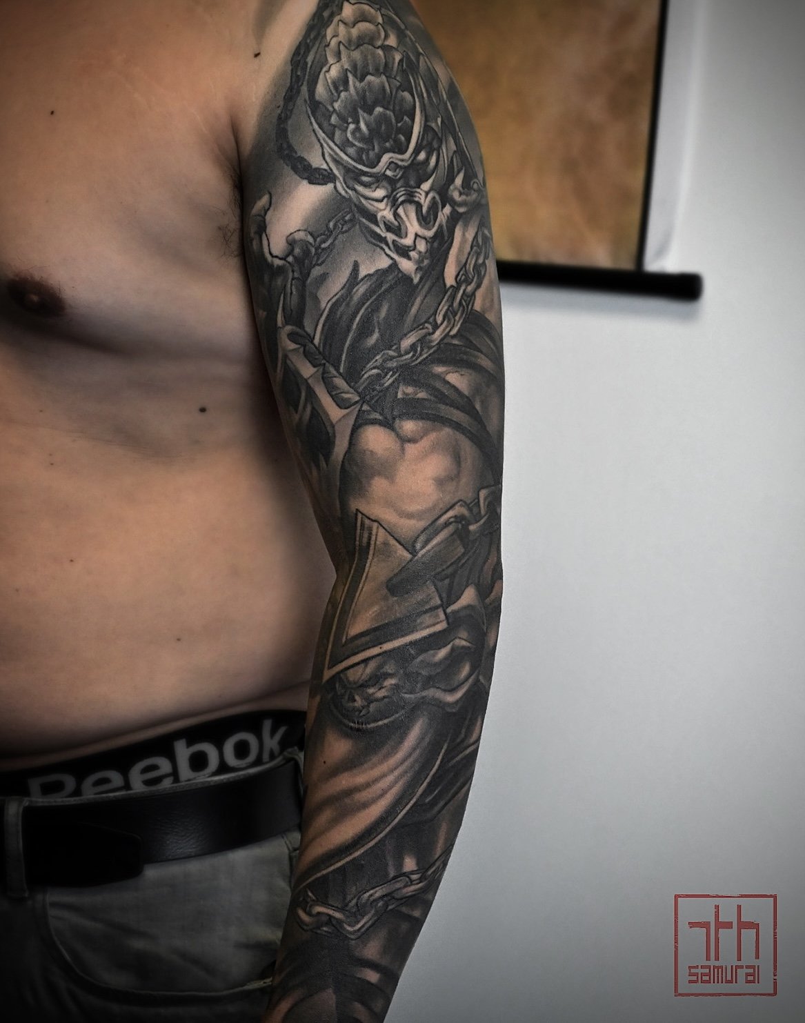 Mortal Kombat MK9 Scorpion  Men's video game gamer tattoo sleeve  asian artist: Kai 7th Samurai. YEG Edmonton, Alberta, Canada 2023 best 2024 