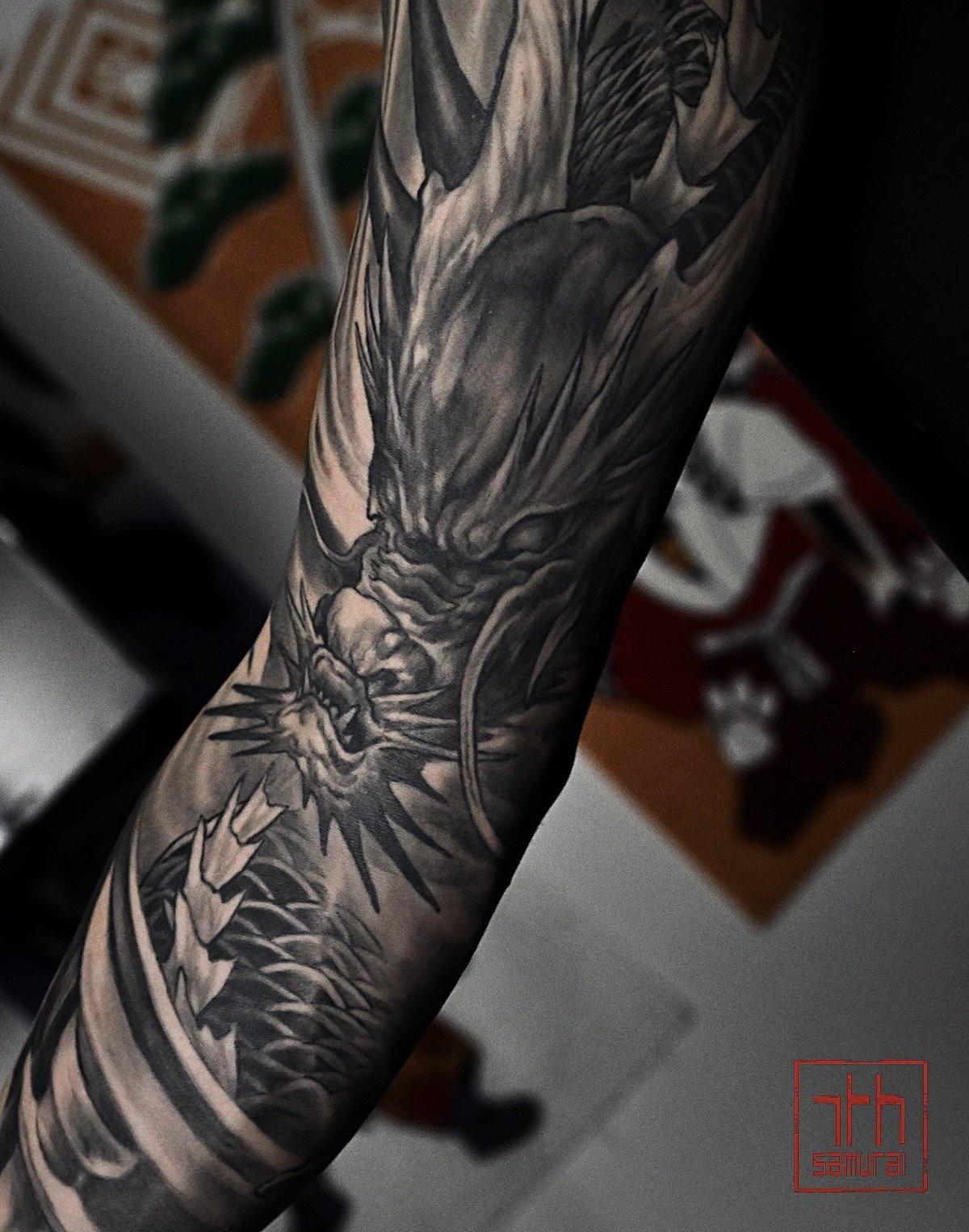 Yin Yang koi  dragon  Men's neo japanese asian arm sleeve tattoo  asian artist: Kai 7th Samurai. YEG Edmonton, Alberta, Canada 2023 best 2024