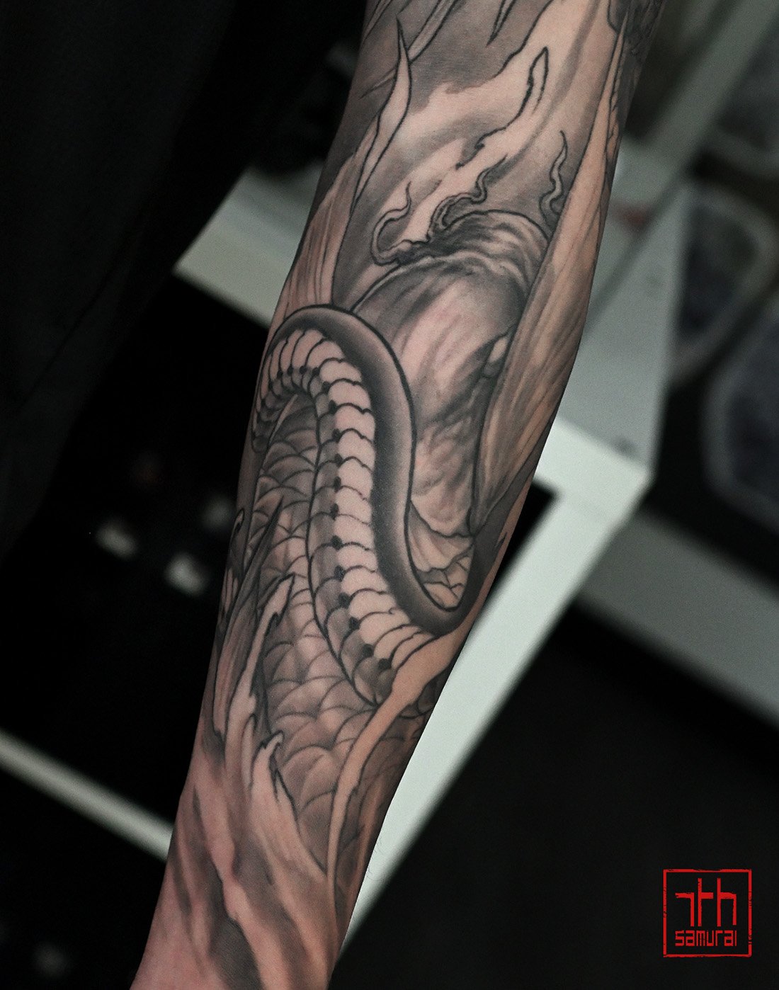 Asian zodiacs: year of Snake koi Men's neo japanese asian astrology arm sleeve tattoo  asian artist: Kai 7th Samurai. YEG Edmonton, Alberta, Canada 2023 best 2024 