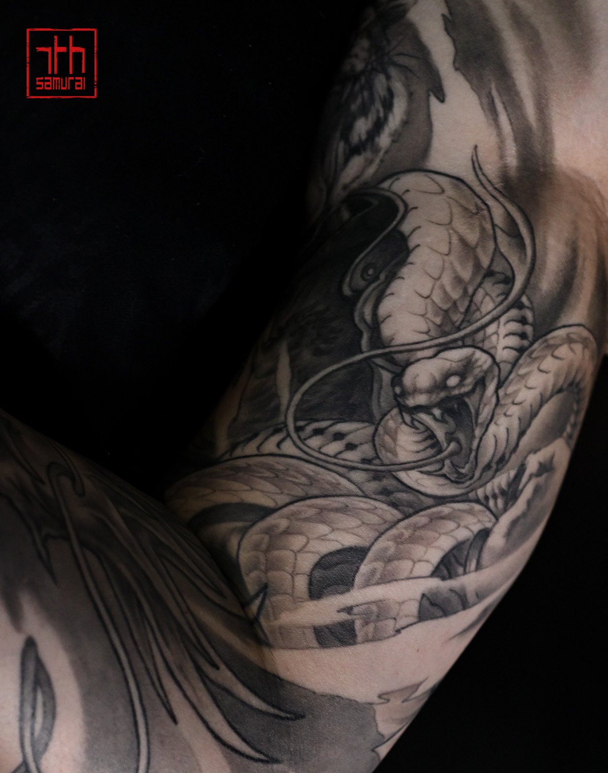 Asian zodiacs  year of snake  Men's neo japanese asian astrology arm sleeve tattoo  asian artist: Kai 7th Samurai. YEG Edmonton, Alberta, Canada 2023 best 2024 