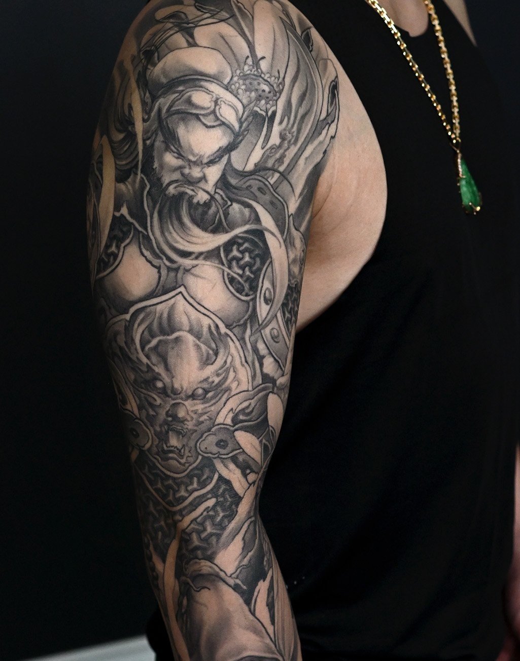 Guan yu god war Men's neo japanese chinese deity arm sleeve tattoo asian artist Kai 7th Samurai. Edmonton, Alberta, Canada best 2024 calgary vancouver toronto california
