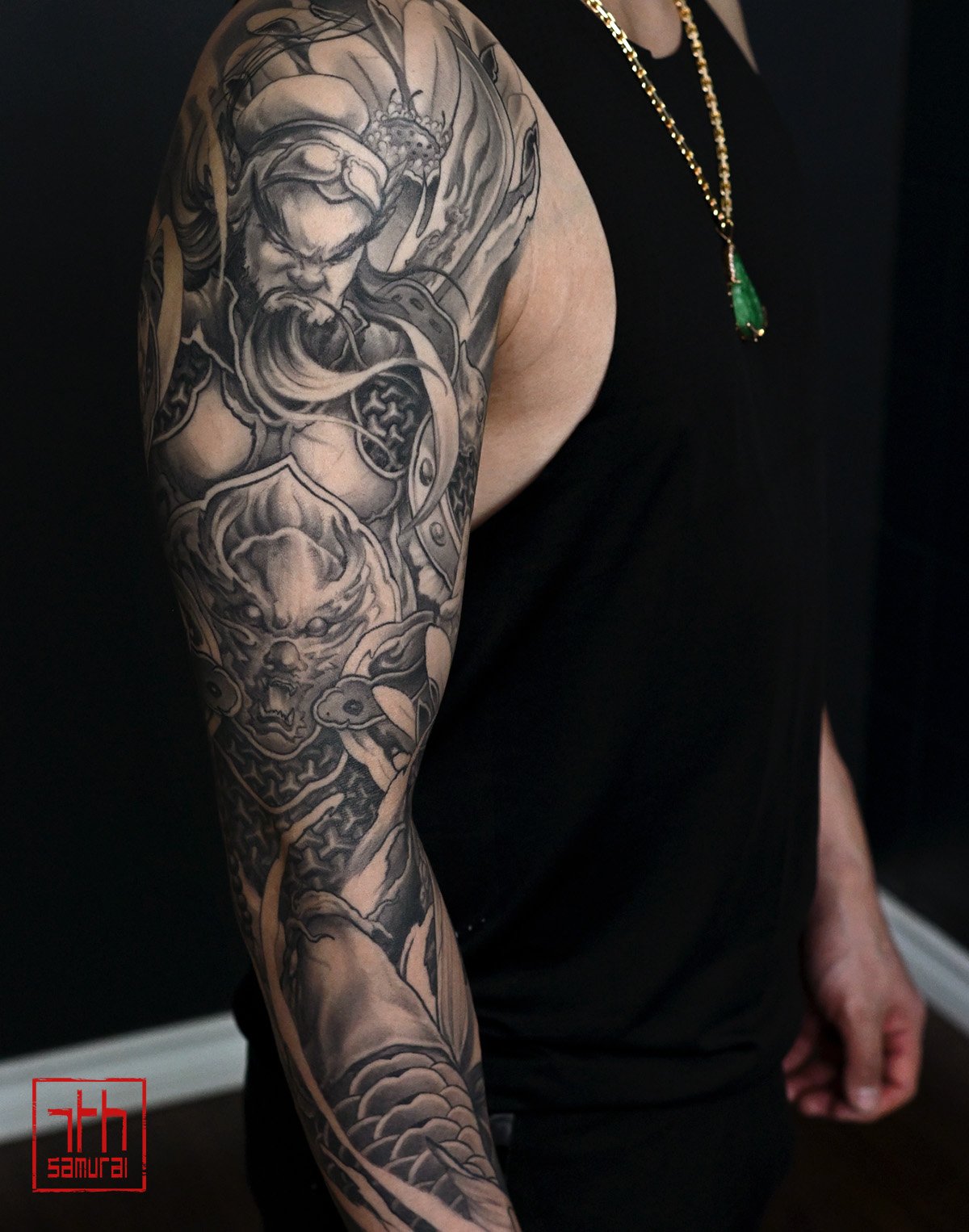Guan yu gong god of warMen's neo japanese chinese deity arm sleeve tattooasian artist: Kai 7th Samurai. Edmonton, Alberta, Canada best 2024 calgary vancouver toronto california