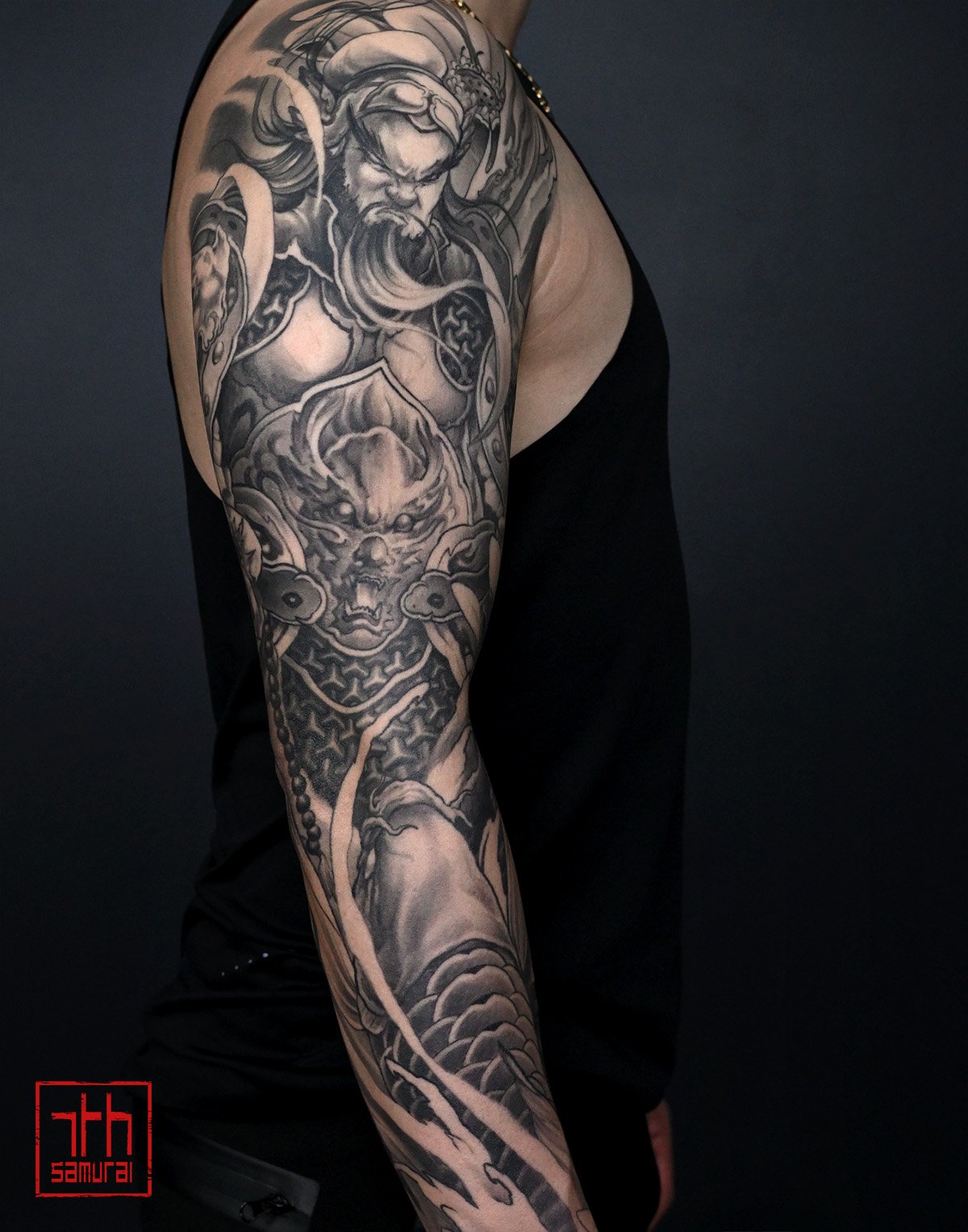 Guan yu gong god of warMen's neo japanese chinese deity arm sleeve tattooasian artist: Kai 7th Samurai. Edmonton, Alberta, Canada best 2024 calgary vancouver toronto california