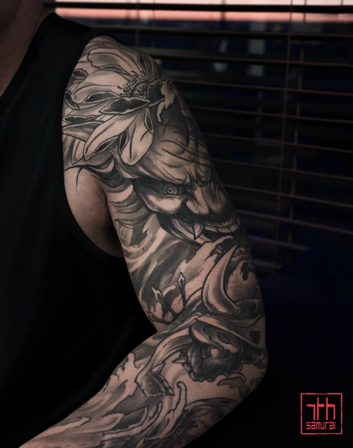 oni hannya hanya mask geisha fudog  Men's neo japanese asian arm sleeve tattoo  asian artist: Kai 7th Samurai. Edmonton, Alberta, Canada best 2024 calgary vancouver toronto california