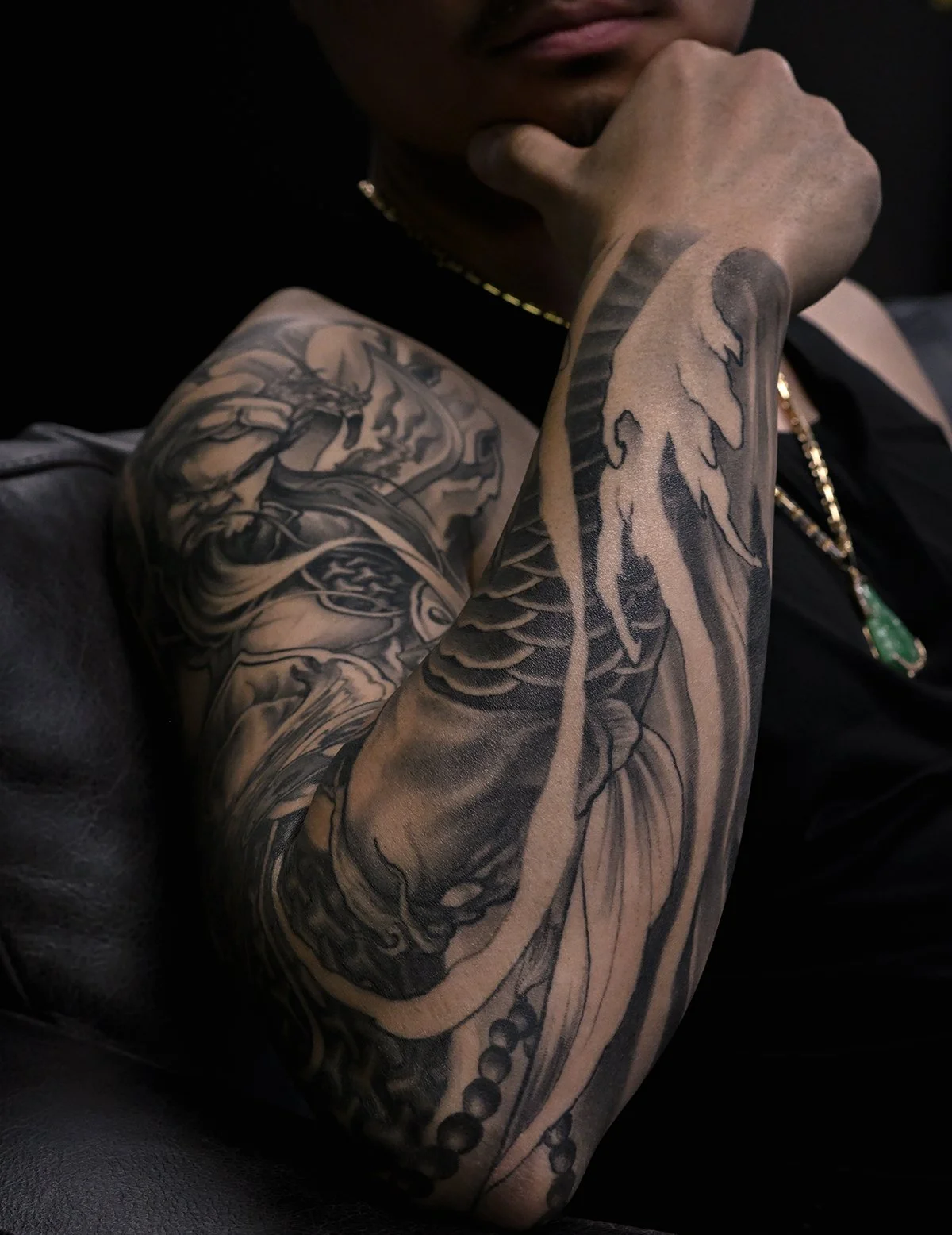 koi mens arm sleeve tattoo  asian artist: kai 7th samurai  Edmonton, Alberta, st.albert, Canada  best 2026 calgary vancouver toronto