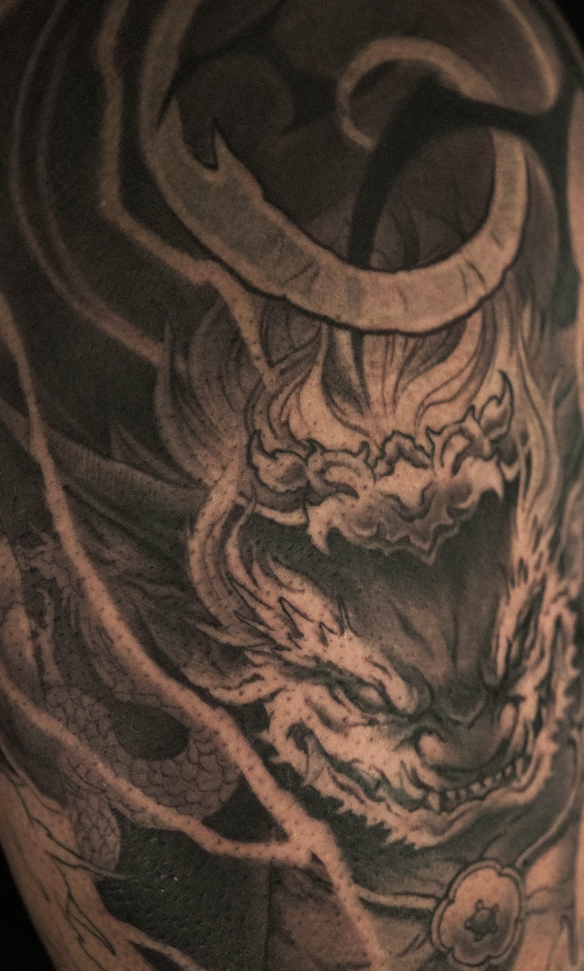 raijin (in progress) japanese arm sleeve. asian tattoo artist kai 7th samurai 2026 YEG edmonton alberta canada best 2026 calgary Vancouver toronto