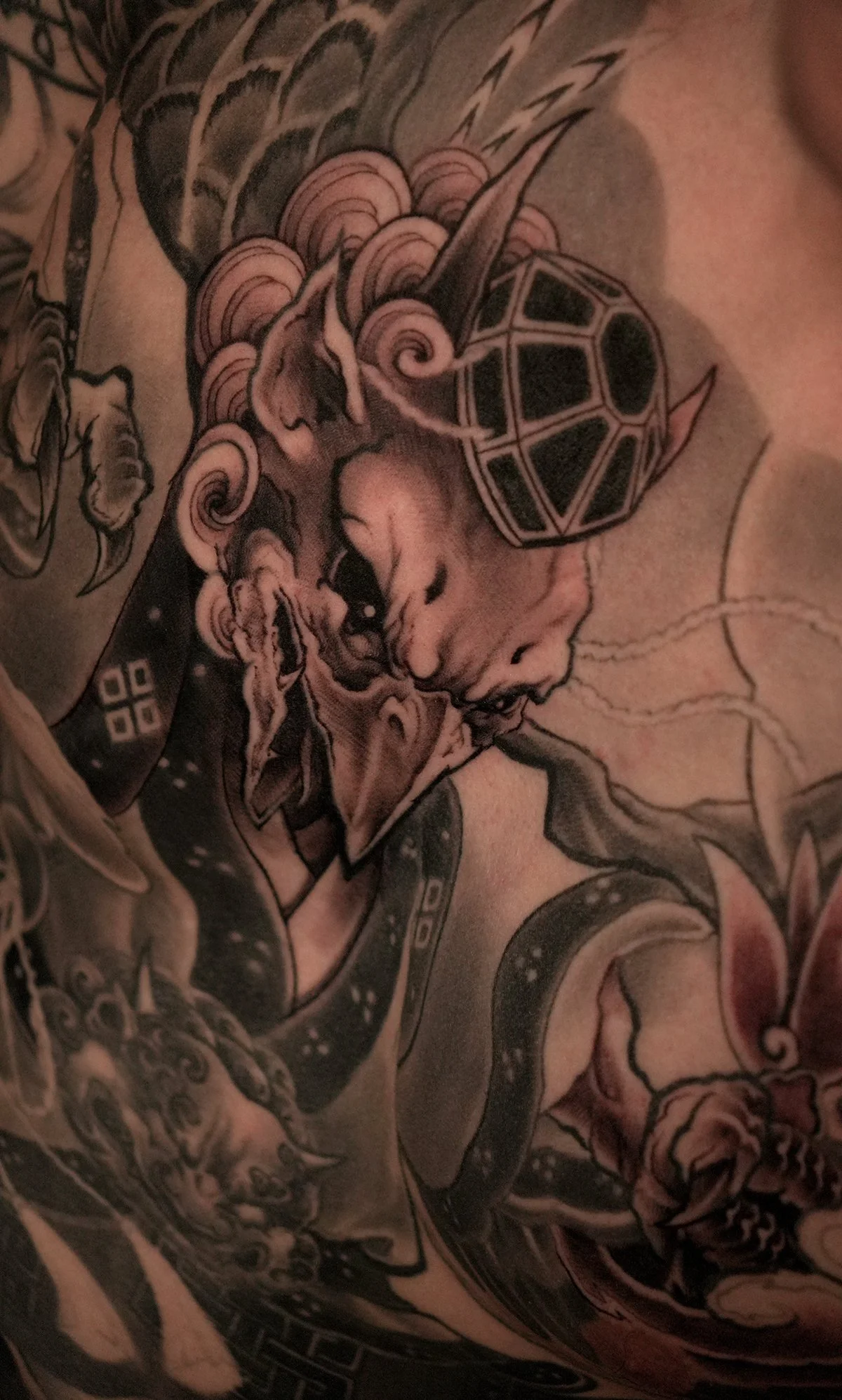 tengu (in progress) neo japanese yokai front chest tattoo. kai 7th samurai edmonton alberta canada 2026 st.albert Calgary Vancouver toronto