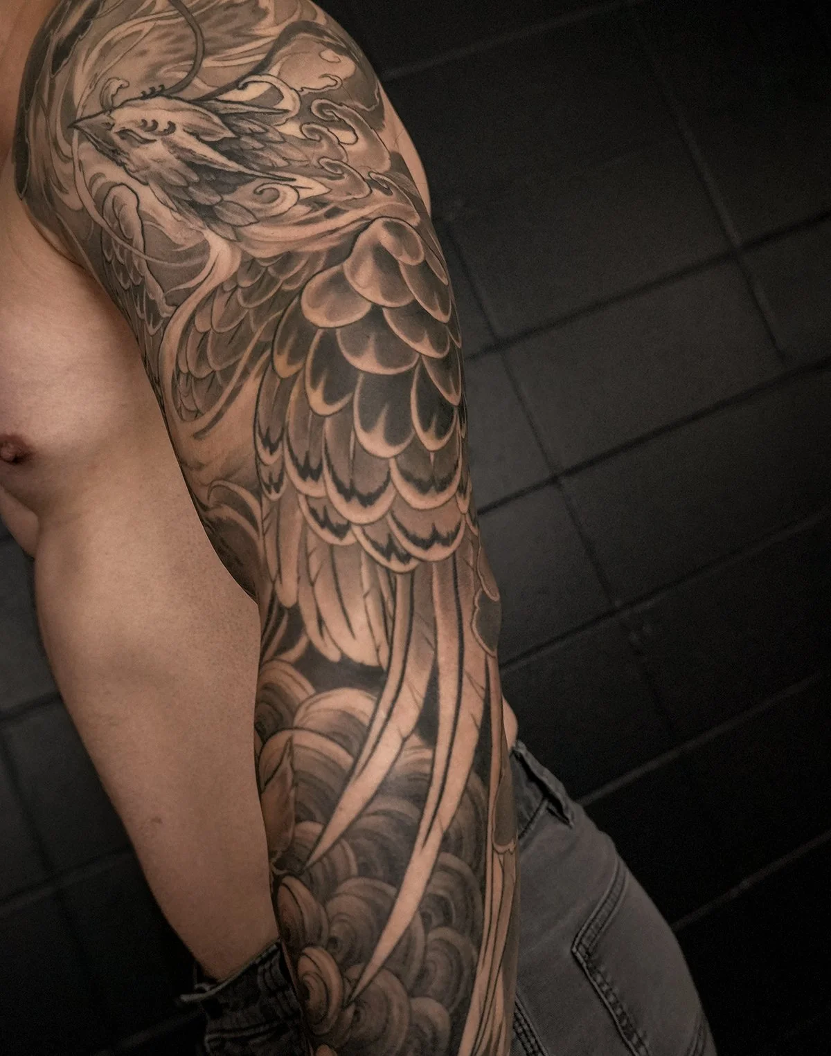 Phoenix japanese arm sleeve tattoo. Kai 7th samurai Edmonton alberta Canada st.albert best 2026 Calgary Vancouver Toronto