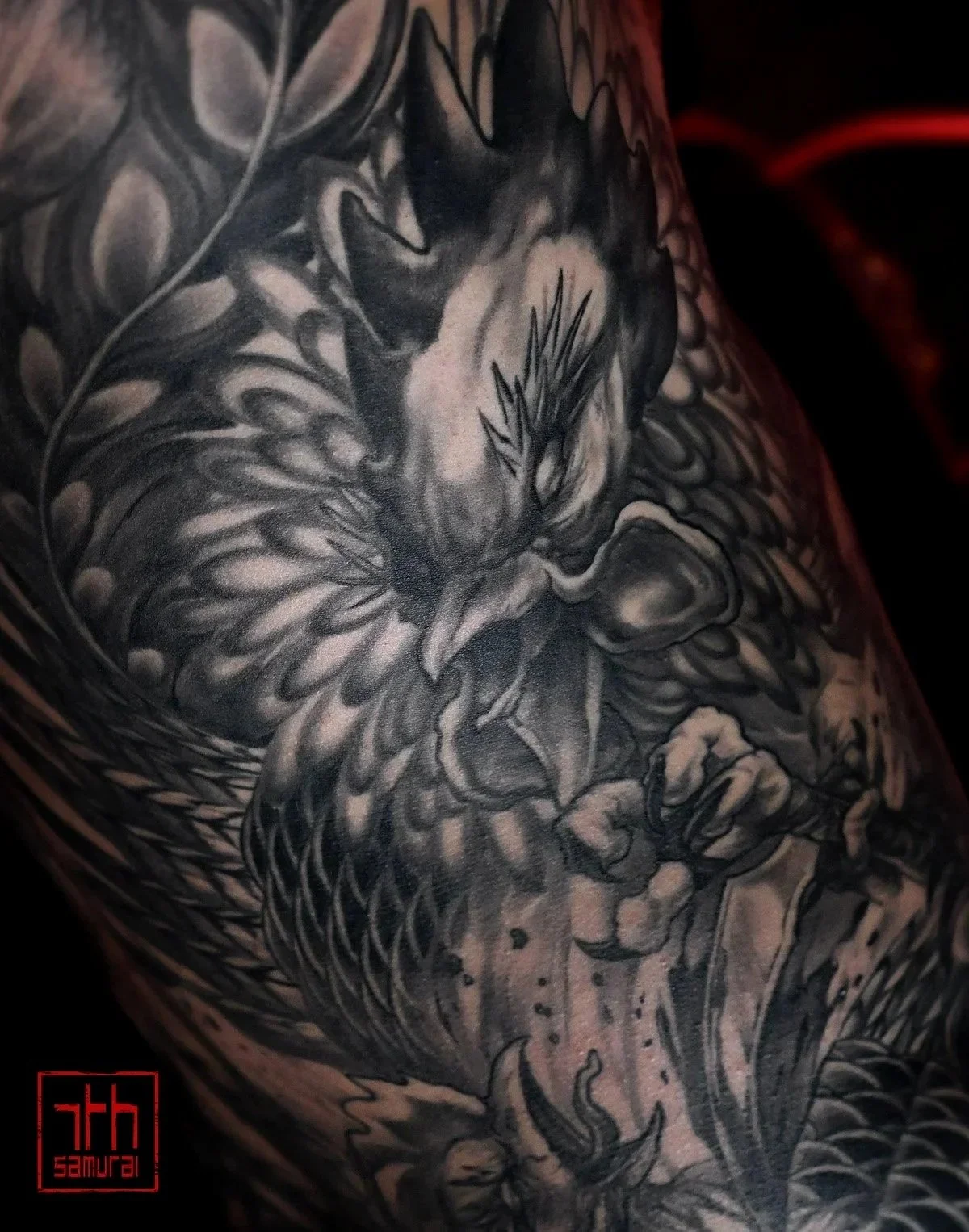Rooster tari battle Men's neo japanese side rib to back cock fight tattoo asian artist: Kai 7th Samurai. YEG Edmonton, Alberta, Canada 2023 best 2024 