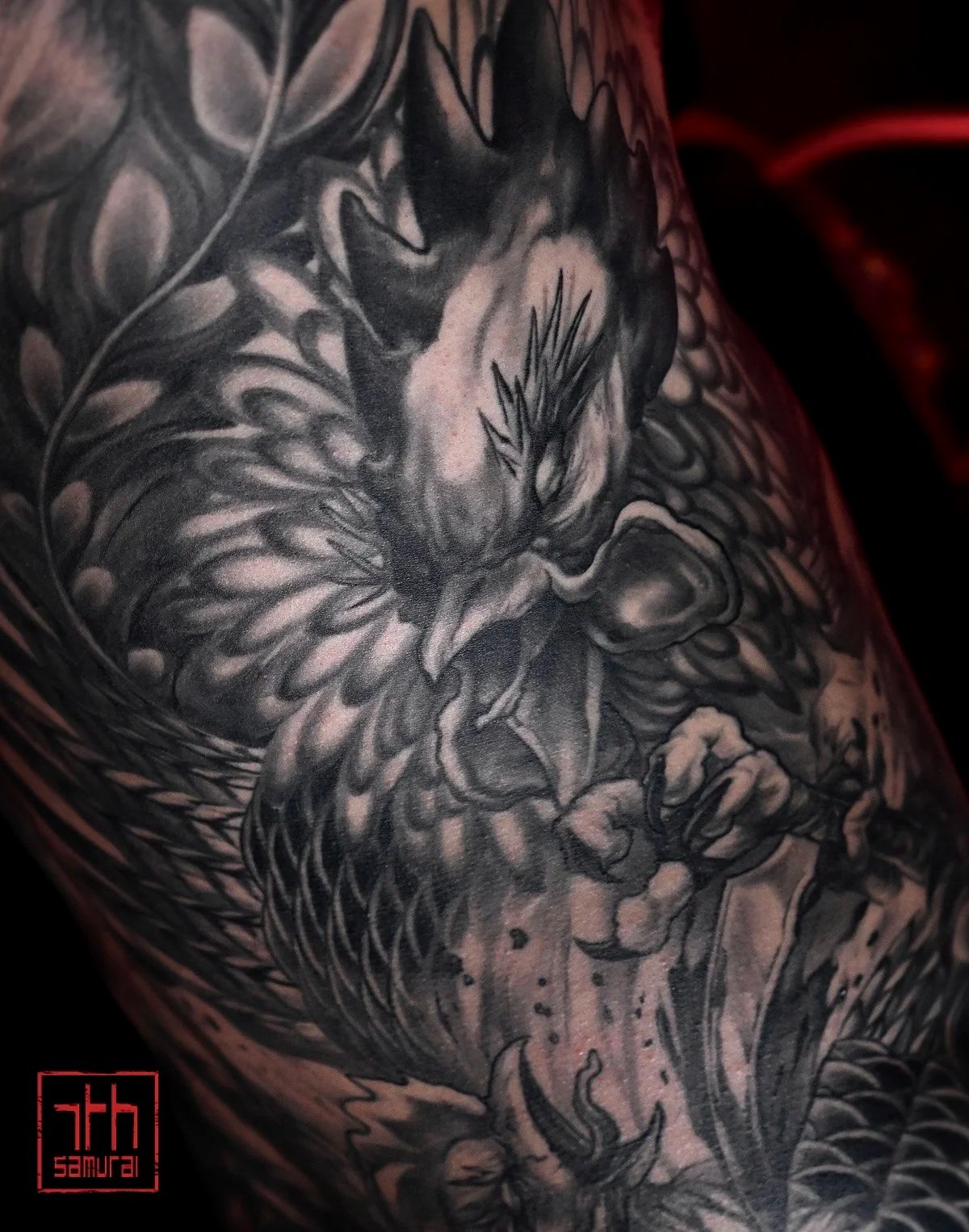 Rooster tari battle  Men's neo japanese side rib to back cock fight tattoo  asian artist: Kai 7th Samurai. YEG Edmonton, Alberta, Canada 2023 best 2024 
