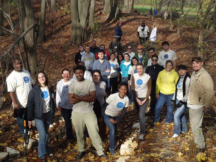 A group of C3 Leaders clearing buckthorn in Chicago’s forest preserves.