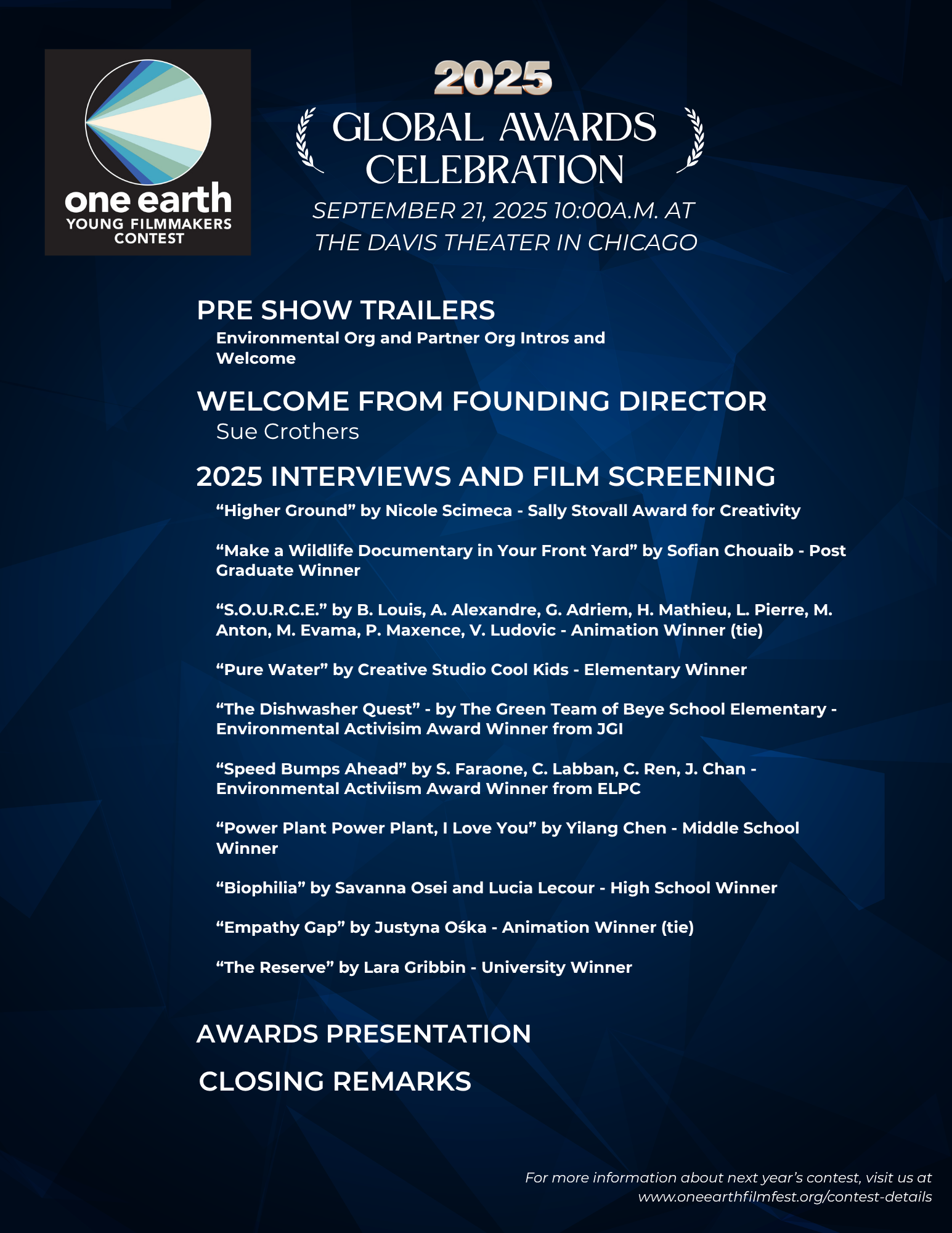 Description of program's order of events for September 21, 2025