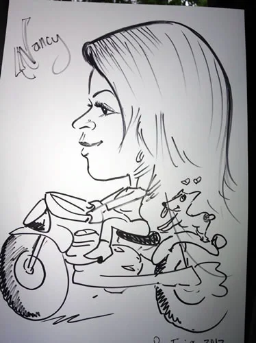 Nancy the Biker Chick Caricature Drawing