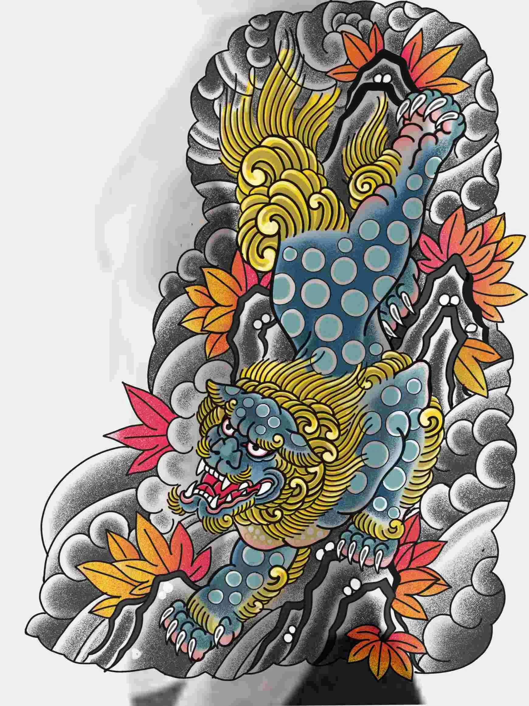 japanese foo dog sleeve tattoo design 