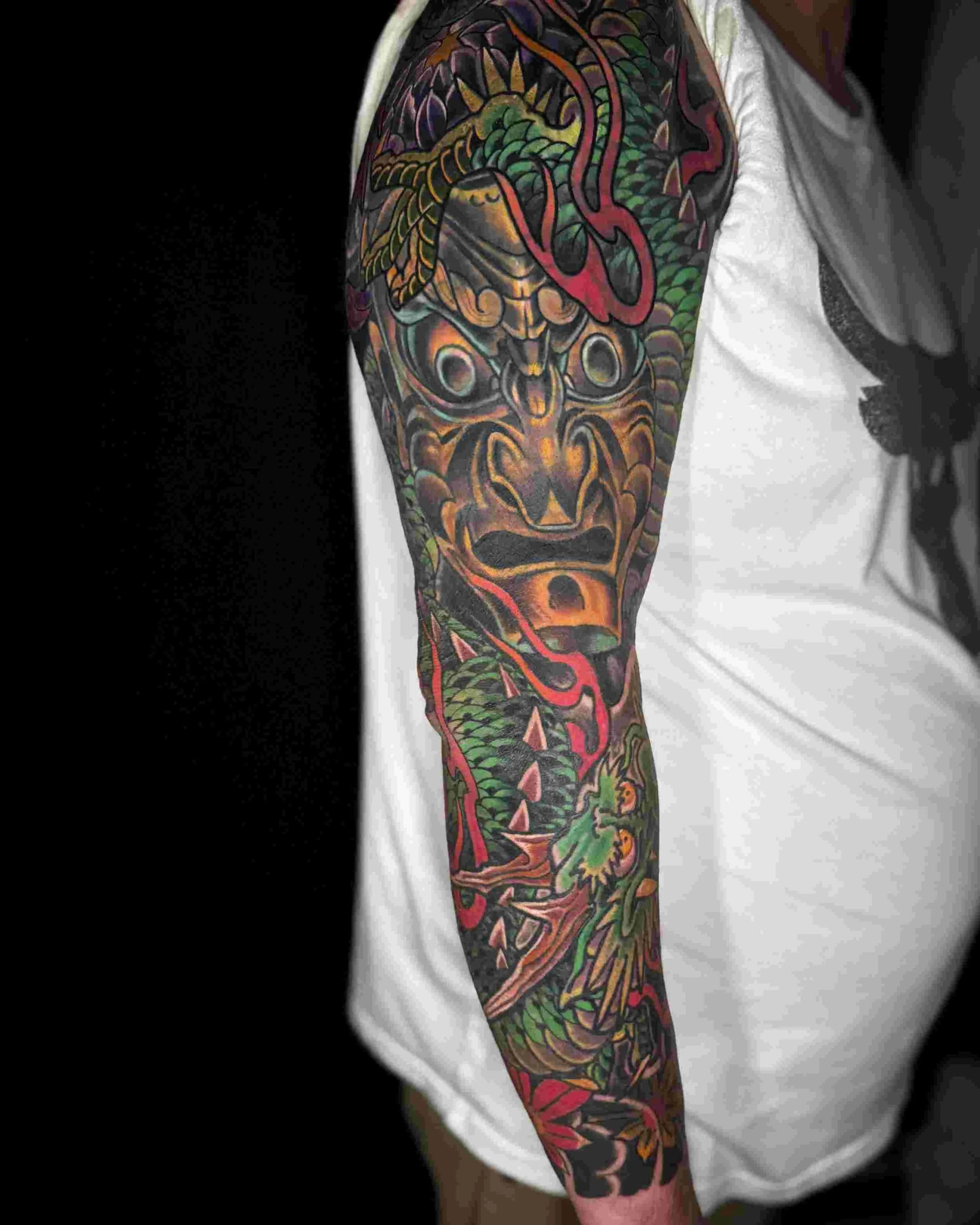 Japanese dragon sleeve tattoo by Chris Cockrill