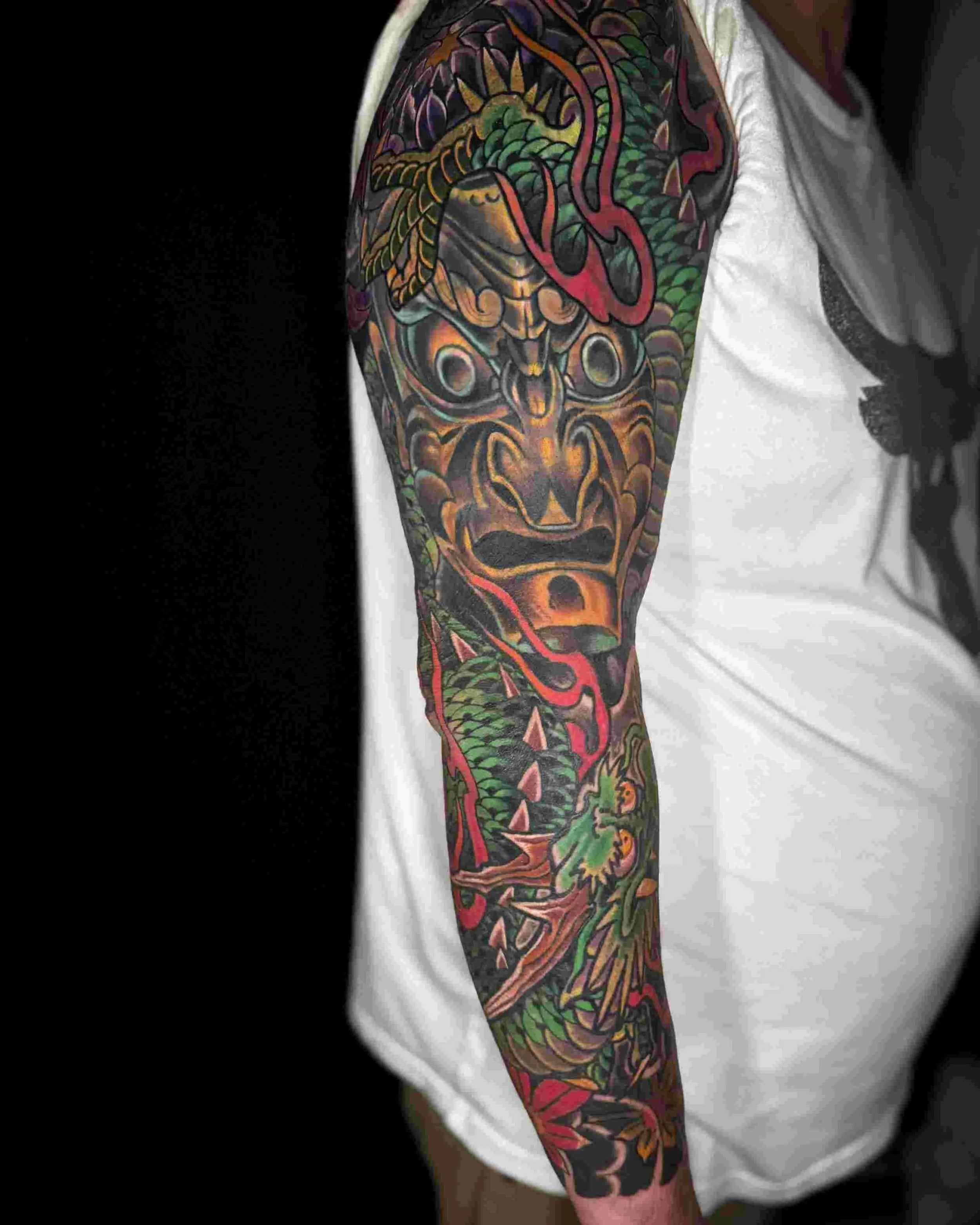 japanese tattoos san diego, of a dragon and samurai done at remington tattoo in northpark by artist chris cockrill 