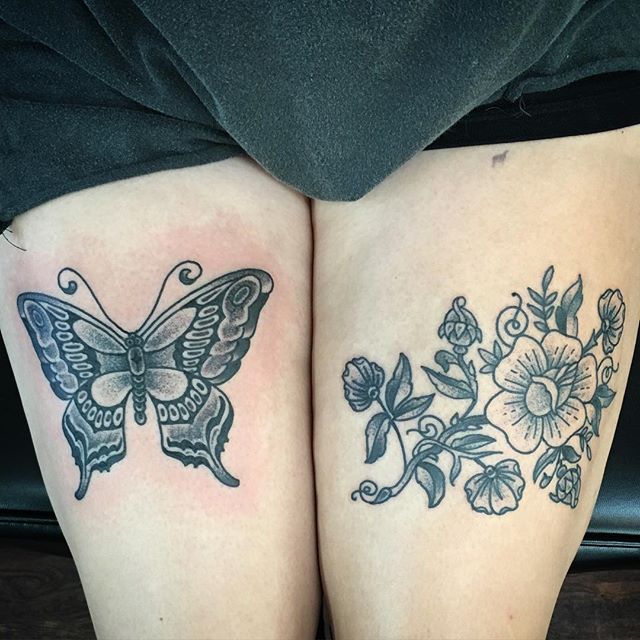 Thanks Bethany!! #butterflytattoo #rosetattoo #floraltattoos #pokemonwhilegettingtattooed #blackworkers #americanatattoos #traditionaltattoo