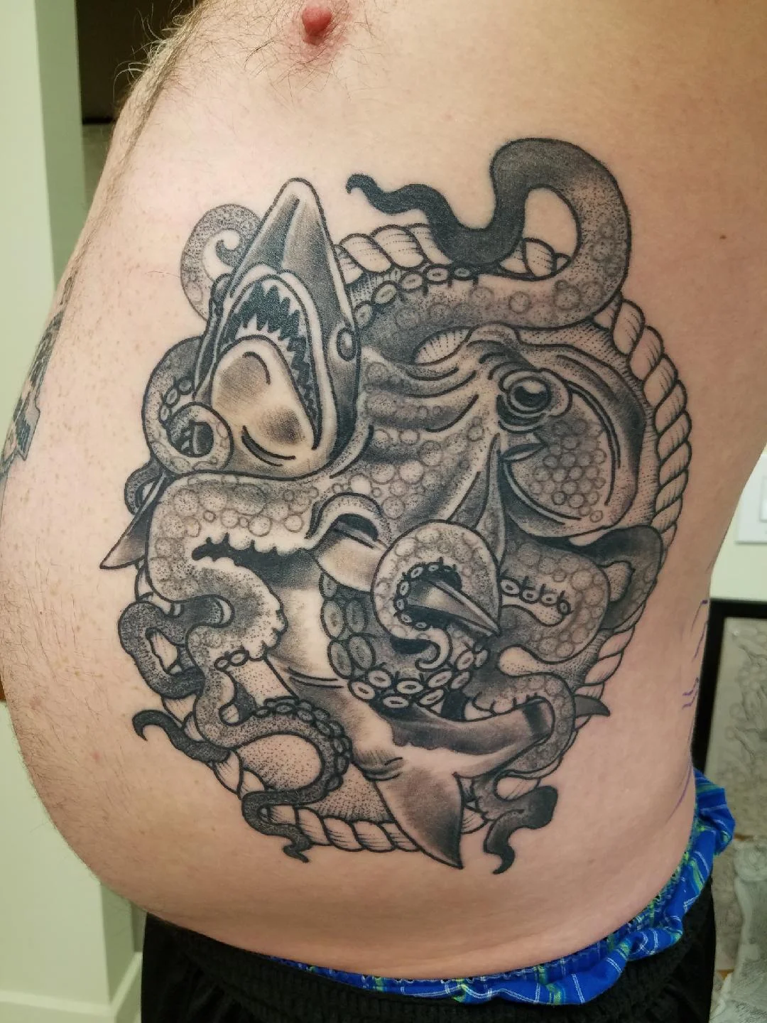 Shark octopus battle