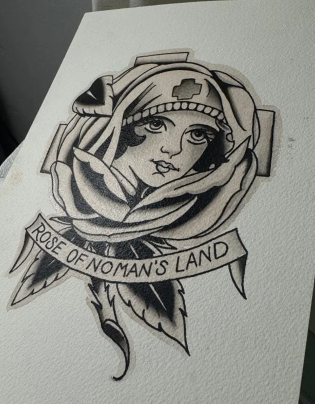 Rose of no mans land tattoo flash design 