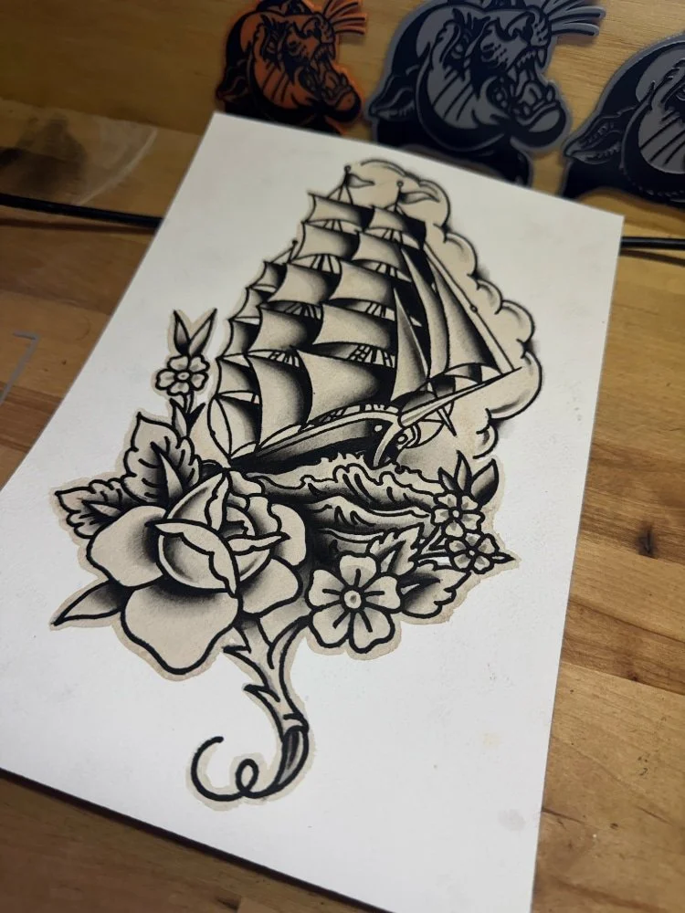 New Traditional Ship Tattoo Flash: Procreate and Watercolor