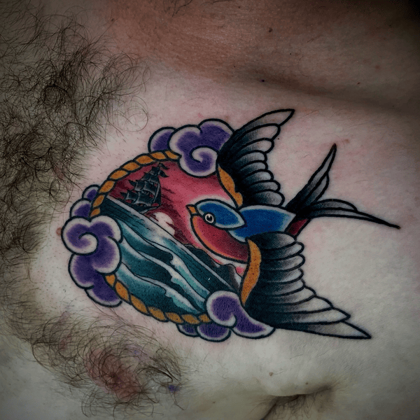 traditional american swallow tattoo done in north park 
