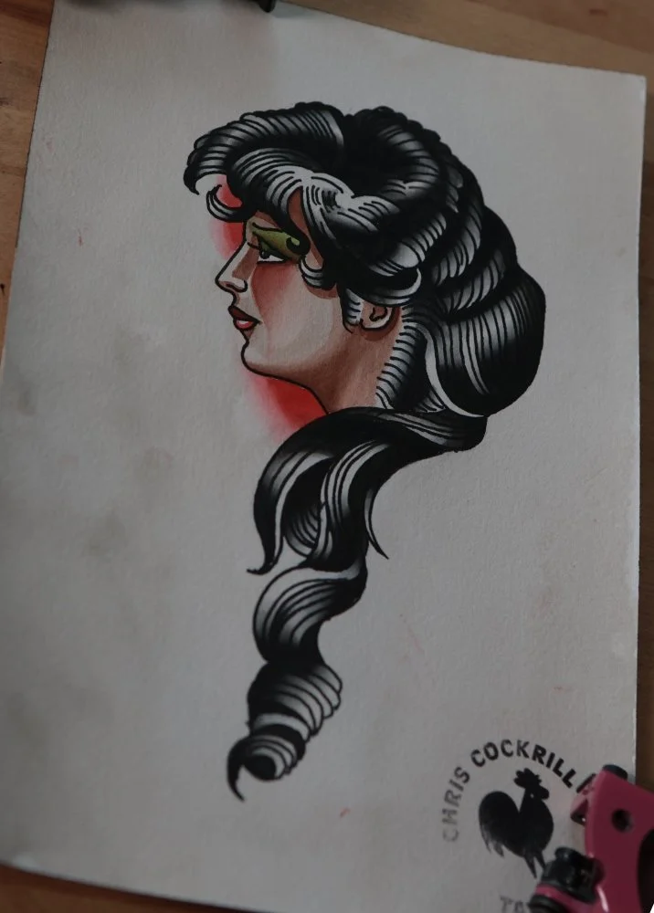 gibson girl pinup tattoo flash in san diego 
