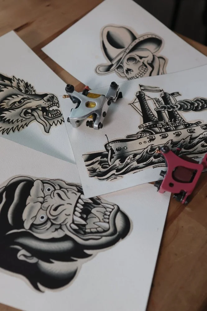 collection of american traditional tattoo flash from san diego tattoo artist 