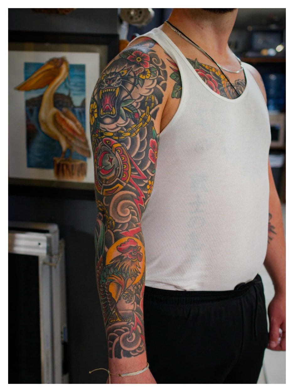 Traditional American sleeve tattoo at Remington Tattoo North Park San Diego