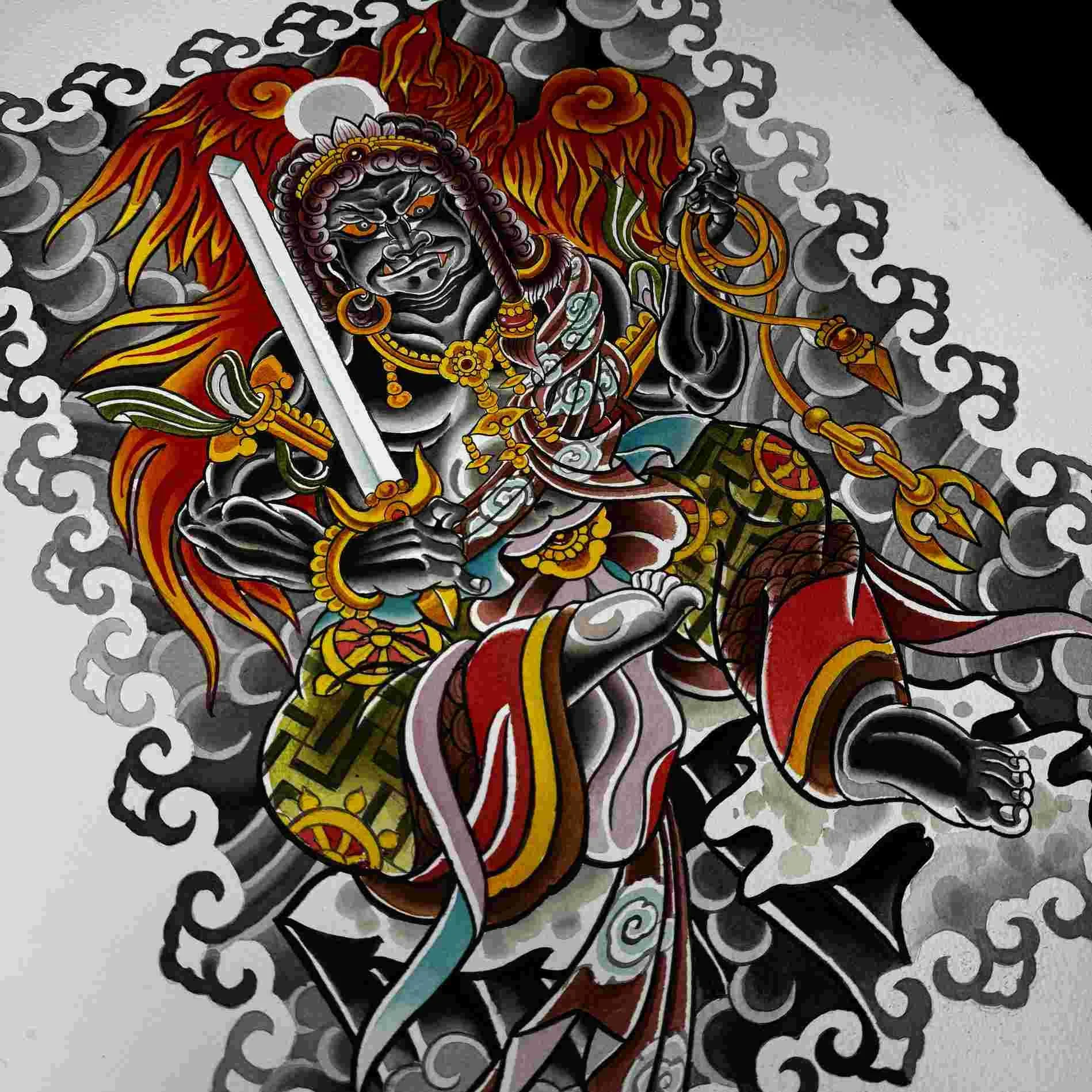 foodo myoo japanese painting traditional tattoo design 