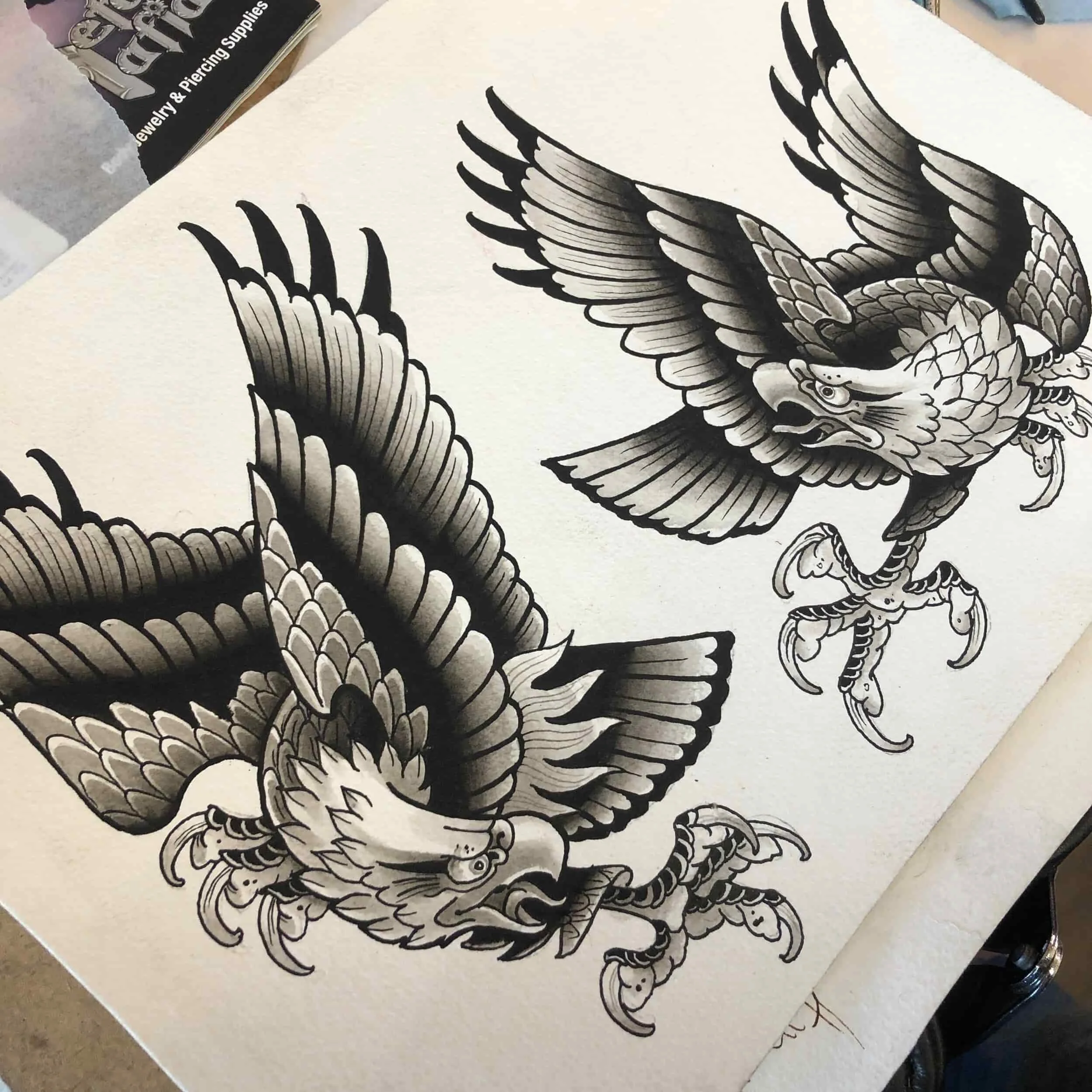 black and grey ealge tattoo flash 