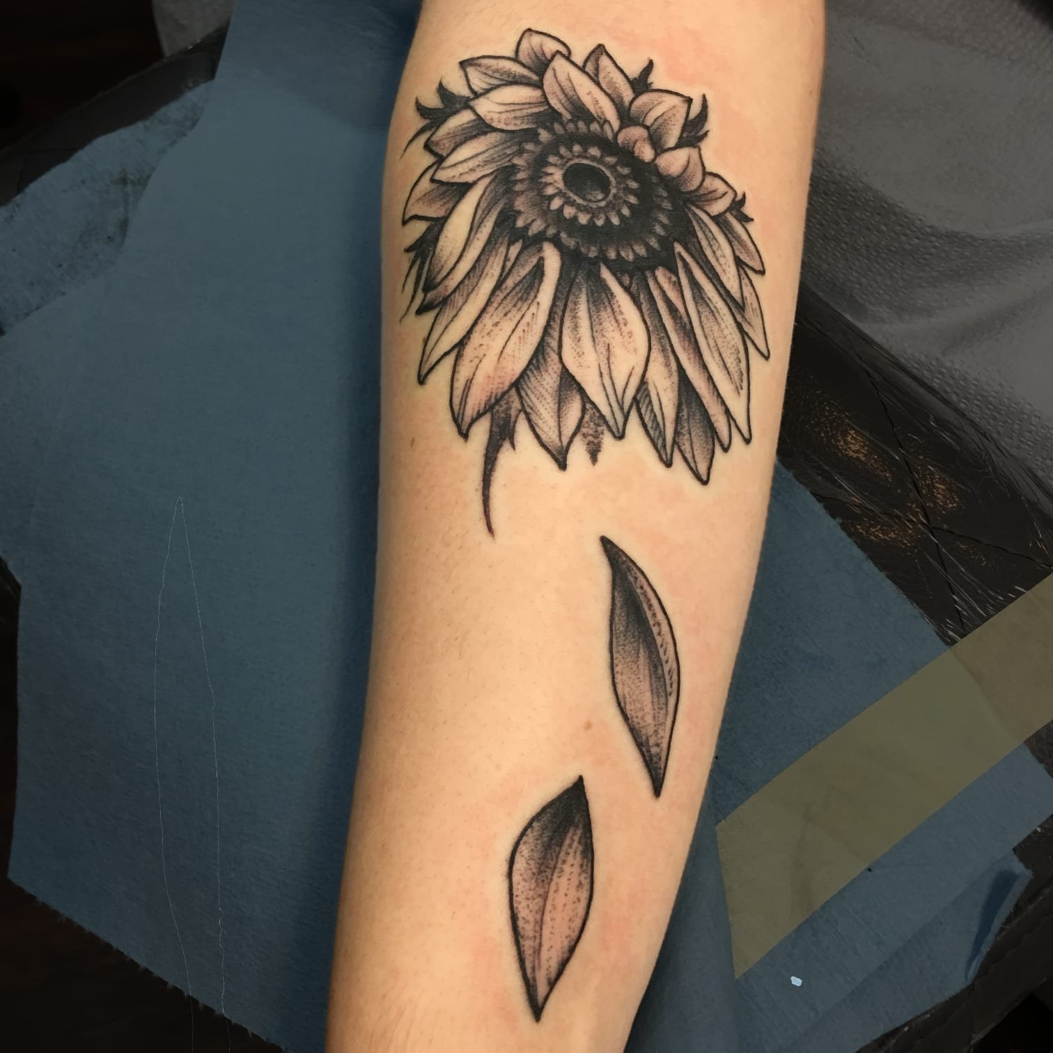 black and grey sunflower tattoo 