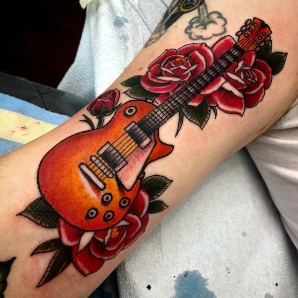 traditional les paul guitar tattoo 