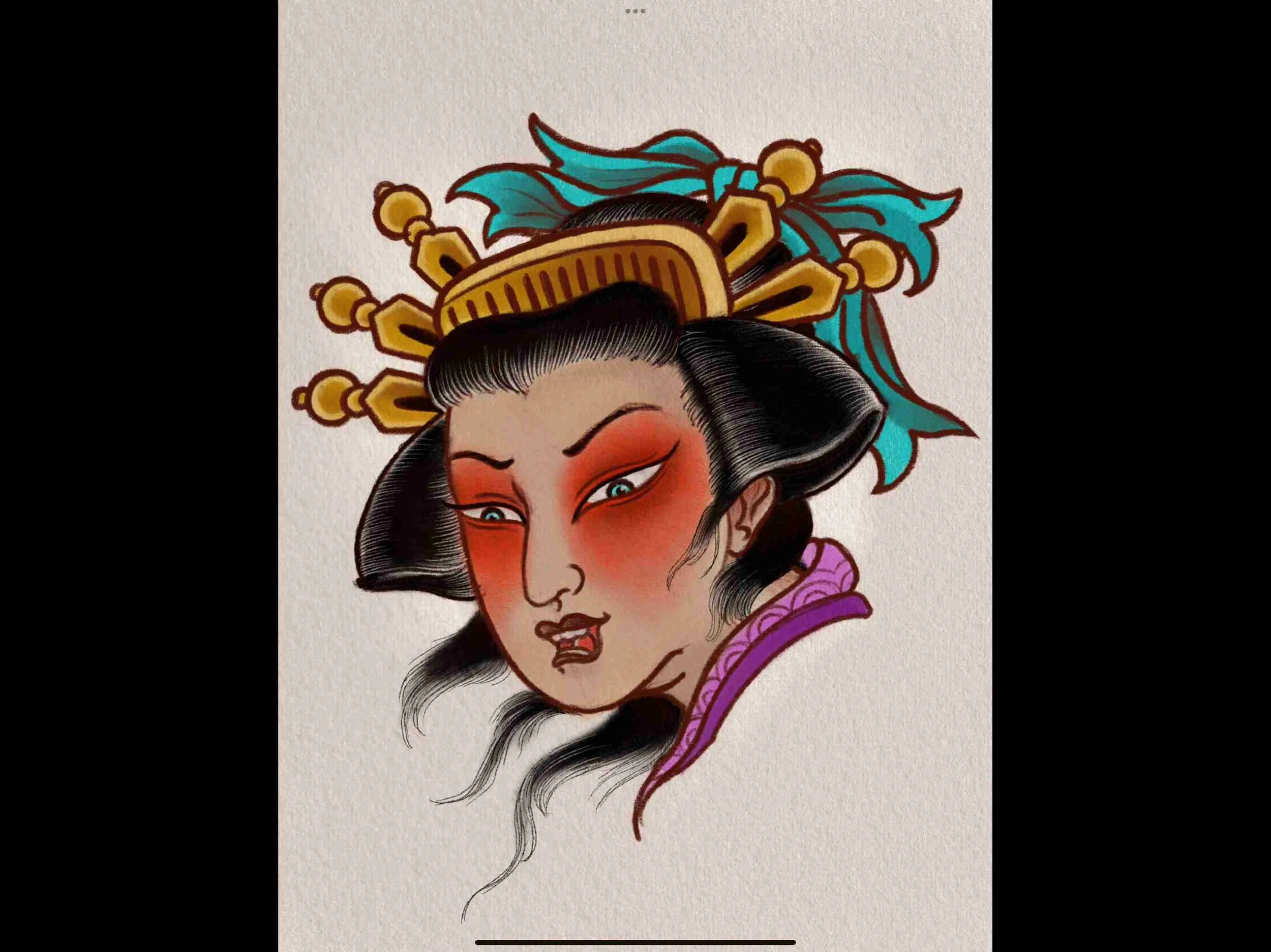 geisha tattoo design drawn in sketchbook pro 