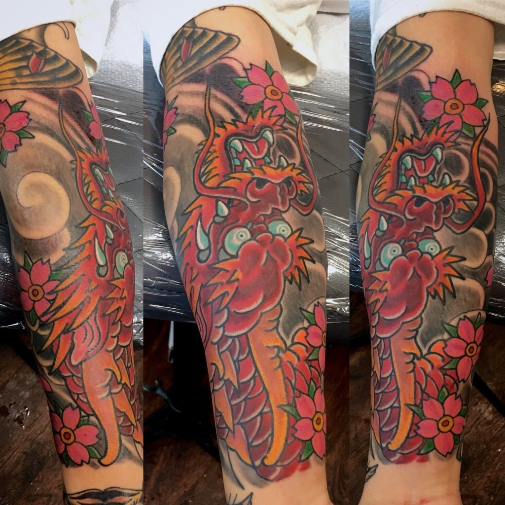 japanese dragon tattoo on a forearm from a san diego tattoo shop 