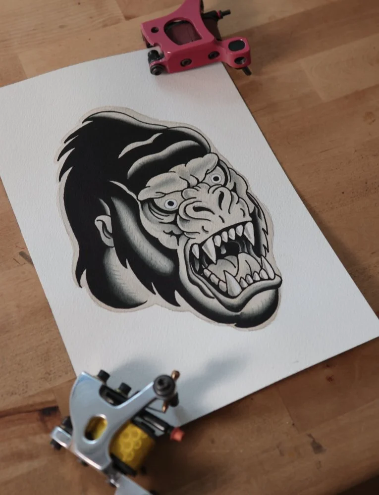 american traditional gorilla tatoo flash from san diego tattoo artist 