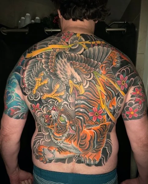 Japanese dragon and tiger full back piece