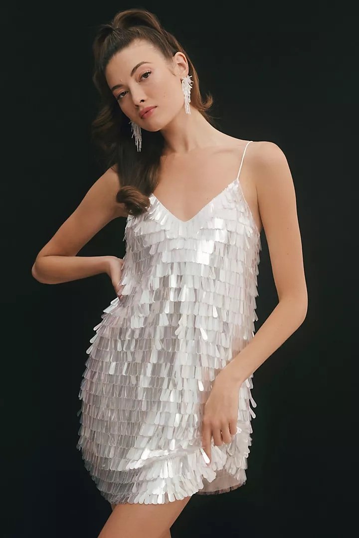 Groovy Nuptuals Trend: BHLDN Taylor V-Neck Sequined Mini Dress