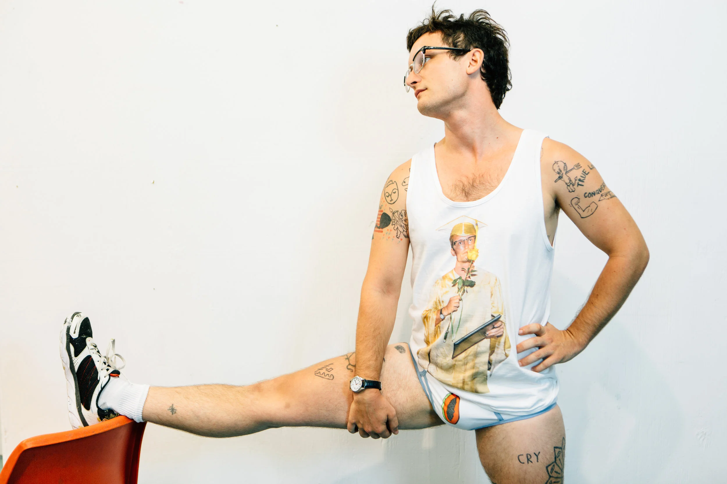 Dominic Rabalais at our Public Space One style shoot. Photo by Stephanie Sunberg. Tanktop by Dominc Rabalais .